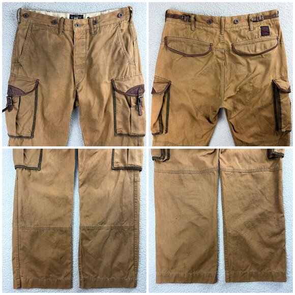 Double RL RRL Pants Men 30 Brown Paratrooper Military Cargo Ralph Lauren VTG Y2K - Picture 8 of 11